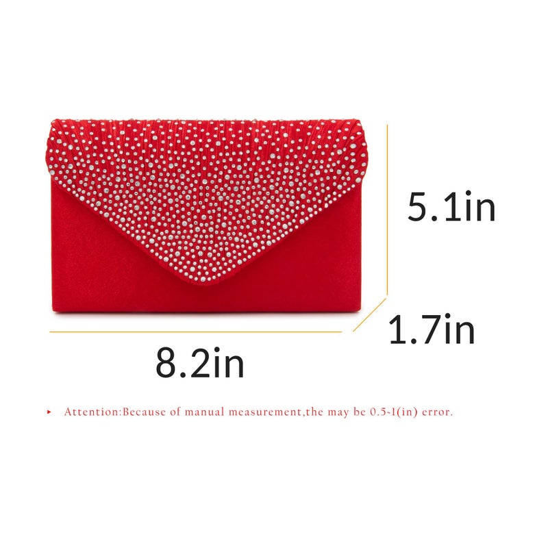 Milisente Evening Bag for Women, Glitter Rhinestone Wedding Evening Purse Crystal Envelope Crossbody Shoulder Clutch Bags (Red) - Image 3